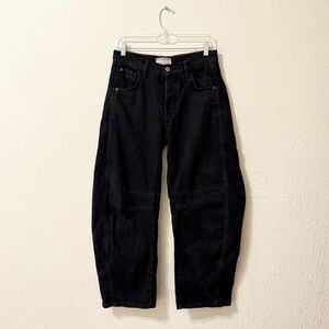 Free People Good Luck Mid Rise Barrel Jeans 24 Soundwave Black We The Free
